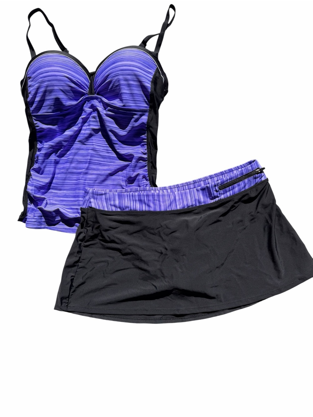 Women's Two Piece Ruched Tankini with Skirted Bottom Swim Suit Size L #260324 - Picture 2 of 10